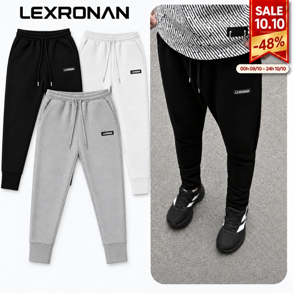 Quần Jogger Nỉ Nam LEXRONAN Quần Thể Thao Nam Dày Dặn Form Fit Ôm Chân Trơn Basic Bo Ống #JG02
