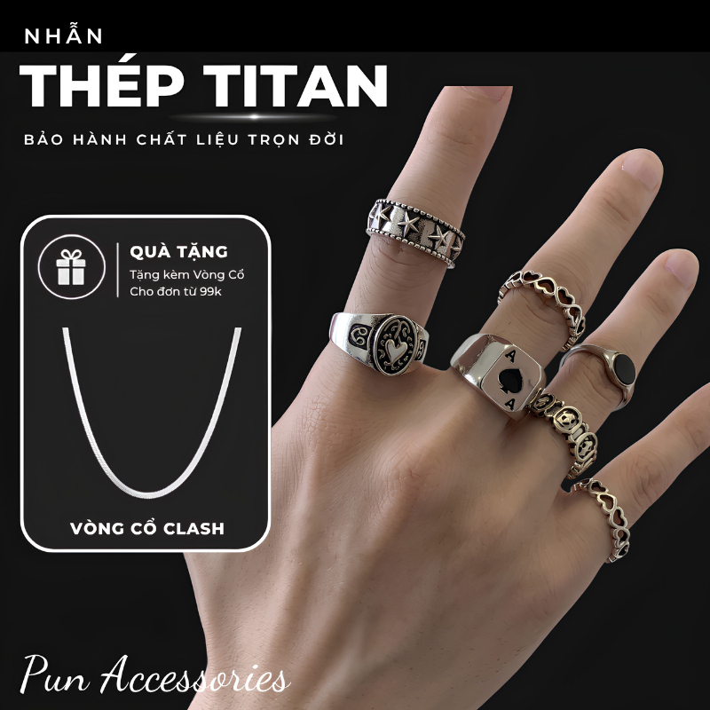 Nhẫn nam bộ set 7 nhẫn titan thiết kế thời trang basic dễ phối đồ nhiều lựa chọn BEVIX - Nhẫn Tổng Hợp