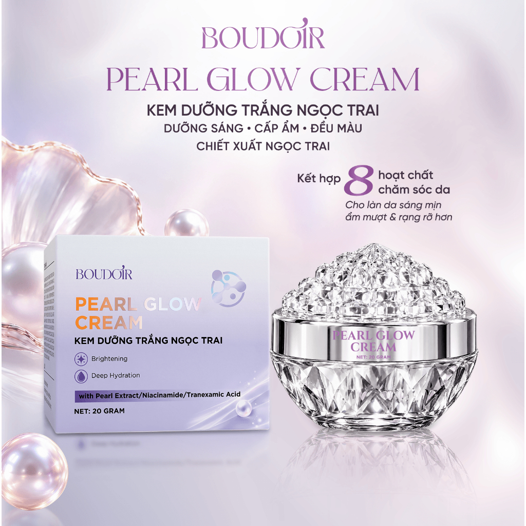 Kem Dưỡng Trắng Da Ngọc Trai-Pearl Glow Cream(20g) BOUDOIR - Hỗ Trợ Dưỡng Căng Bóng Sáng Hồng Da, Làm Đều Màu Da,Sạm,Nám