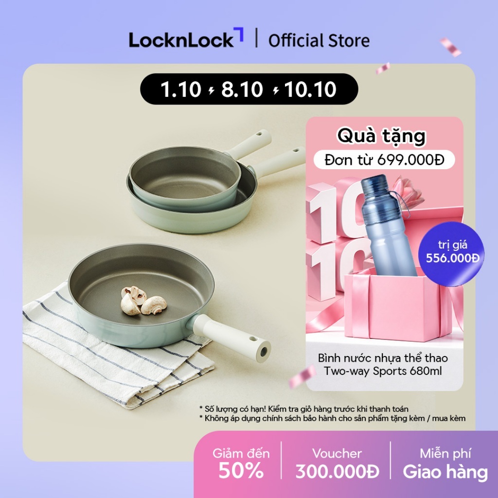 Chảo nhôm chống dính Suit Lock&Lock size 22cm-24cm-26cm (Có từ) – Màu mint– CSU