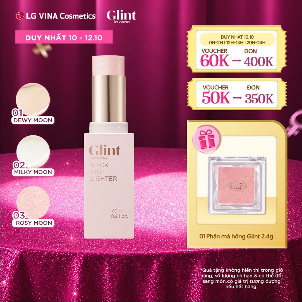 [LG Makeup VN] Nhũ bắt sáng highlight Glint dạng thỏi 7g chứa bột ngọc trai, tiện lợi, dưỡng ẩm da