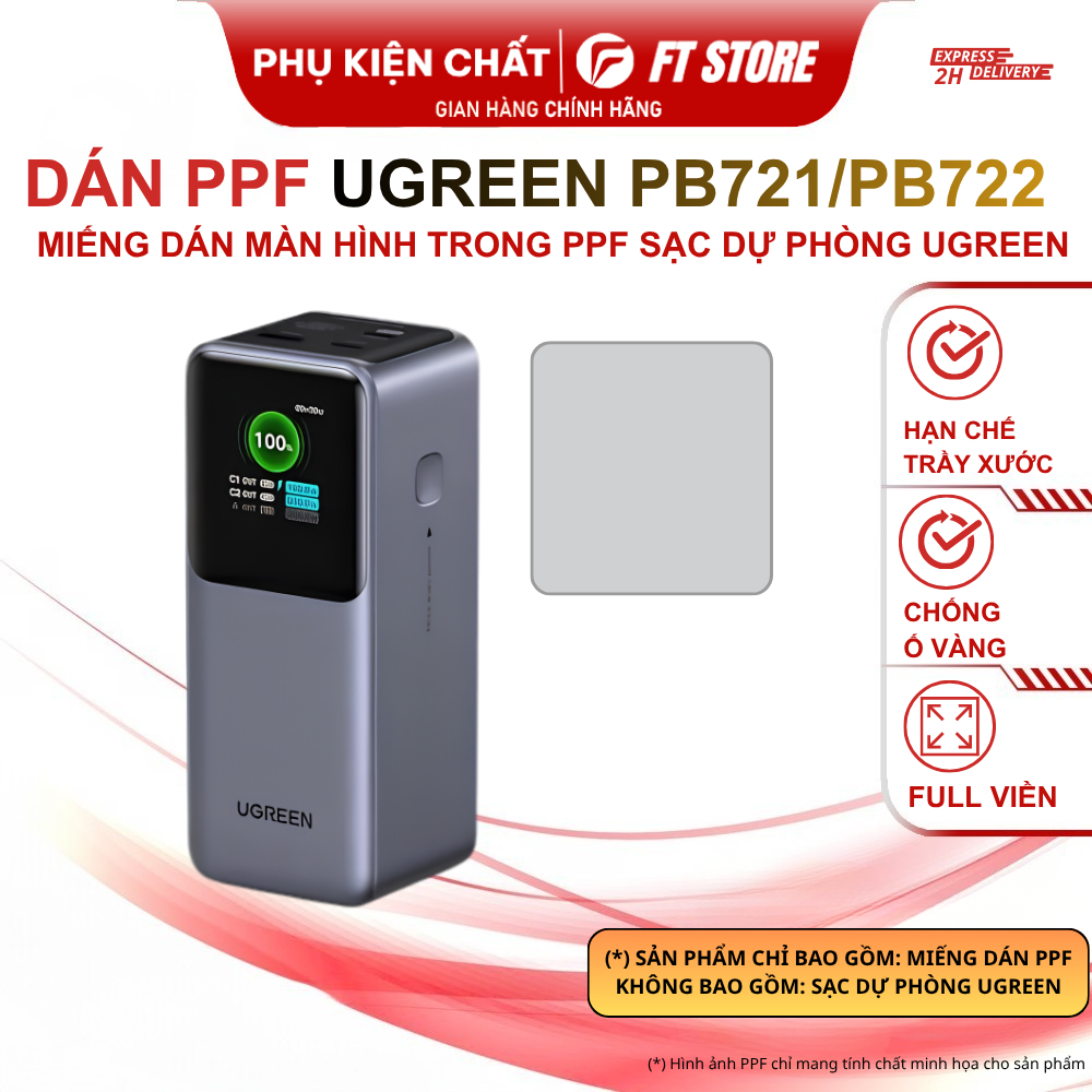 Miếng Dán PPF Màn Hình Trong Cho Sạc Dự Phòng UGREEN PB721 / PB722 - Chống Trầy Xước, Chống Ố Vàng | BigBuy360 - bigbuy360.vn