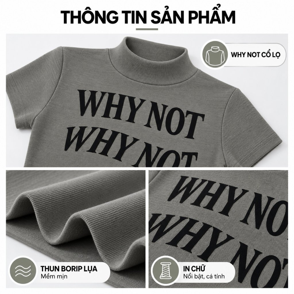 Áo BABYTEE Tay Ngắn CỔ LỌ WHY NOT In Hình DD85, Áo Thun Nữ Cổ Cao Chất Borip Cộc Tay BAINE | BigBuy360 - bigbuy360.vn