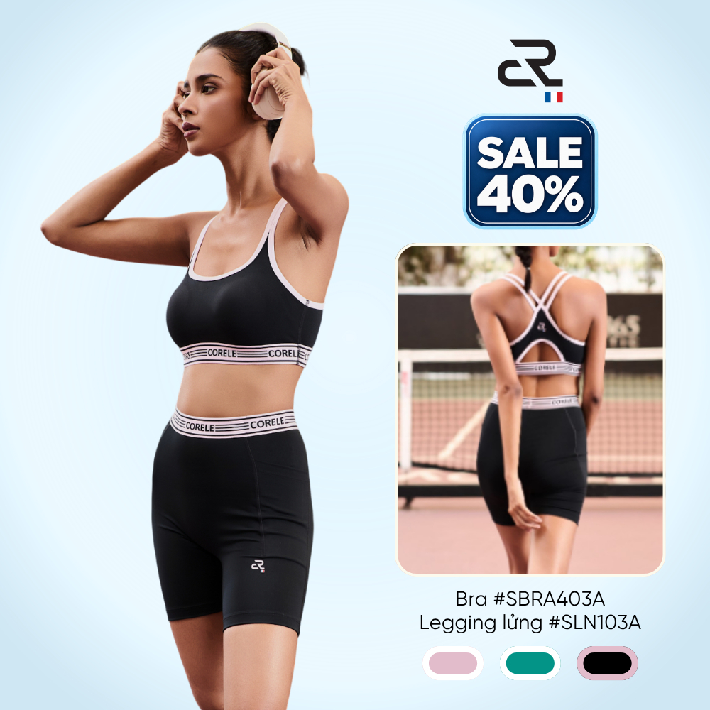 [GIẢM 40%] Set đồ tập Gym Yoga nữ áo bra lưng chữ Y, quần legging lửng cạp cao vải ASKIN làm mát co giãn | CORÈLE