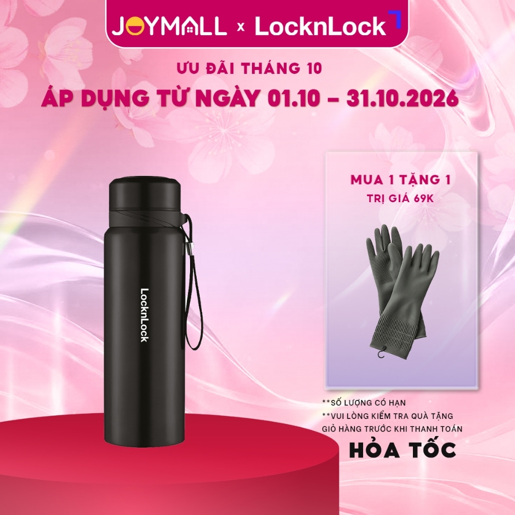 Bình giữ nhiệt LocknLock 800ml LHC6180BLK màu Đen, Hàng chính hãng, lưới lọc trà, dây treo- JoyMall