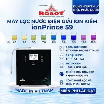 [MIỄN PHÍ LẮP ĐẶT TOÀN QUỐC] Máy Lọc Nước Điện Giải Ion Kiềm ROBOT IonPrince 59 Có 5 Tấm Điện Cực Tạo 9 Loại Nước