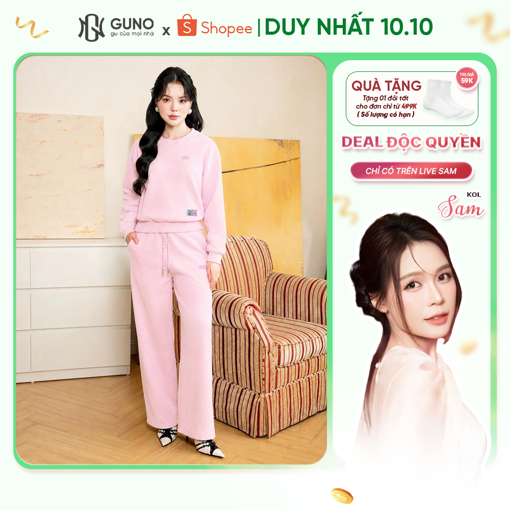 Set Bộ Nỉ Thu Đông Cao Cấp GUNO Mác Dệt Cổ Tròn Phối Quần Suông Hack Dáng 26BG216