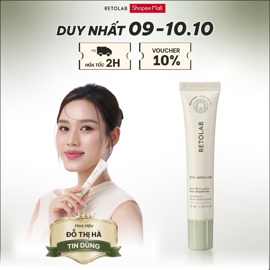Kem Hỗ Trợ Giảm Mụn giúp đều màu da, giảm vết thâm mụn - Retolab Exo-Spotless 15ml