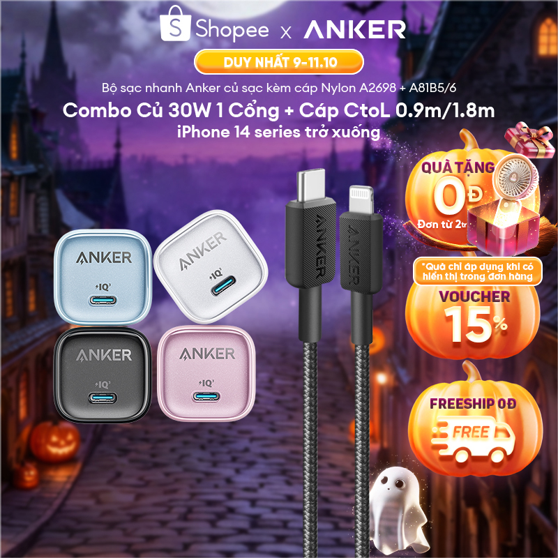 [CủZolo+CápDù] Combo sạc nhanh ANKER 20W/30W cho iP8-14 -Củ Zolo 20W/30W 1C & Cáp Dù CtoL MFi - A2699/8+A81B5/6