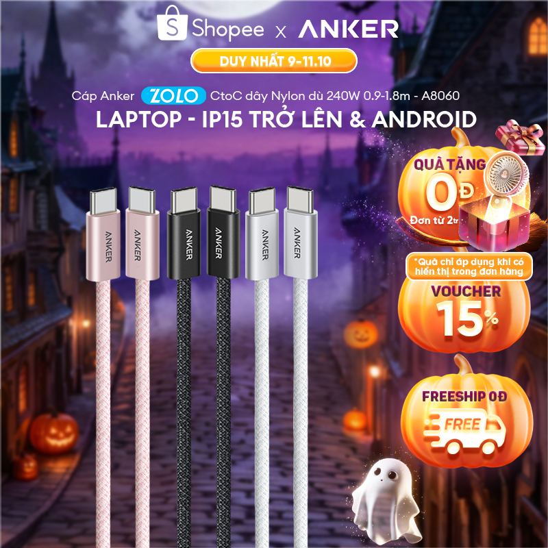 [5A] iP15-18 -Android -Laptop | Cáp sạc nhanh ANKER Zolo USB-C to USB-C | Công suất 240W | Chip E-Maker - A8060