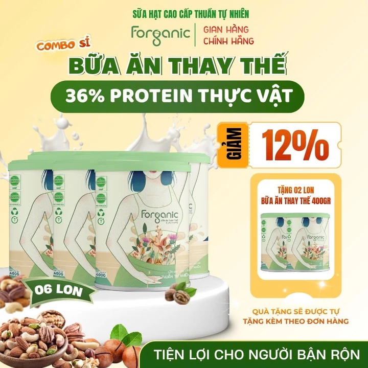 (Combo Sỉ 6) Hộp 400Gx6 - Sữa Hạt Thay Thế Bữa ăn Forganic,Sữa hạt thuần chay 20 loại hạt bổ sung đạm thực vật 36%