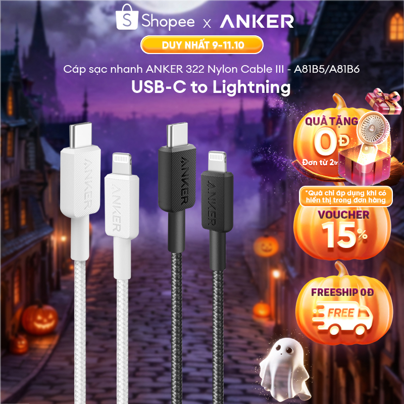 [iPhone 8 -14] Cáp Sạc Nhanh ANKER 322 Nylon Dù USB-C to Lightning | Đạt chứng nhận MFi Apple | Chắn chắc - A81B5/6