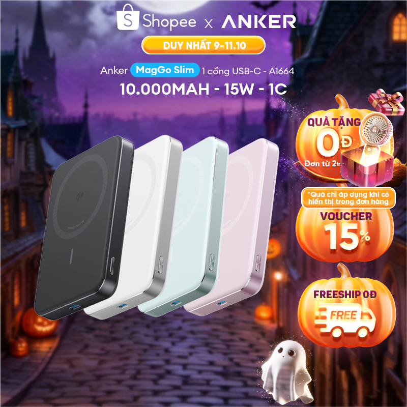 Sạc Dự Phòng Từ Tính Anker MagGo 10.00mAh 15W | Đạt chuẩn Qi2 | Siêu mỏng nhẹ | Cho iP12 trở lên - A1664