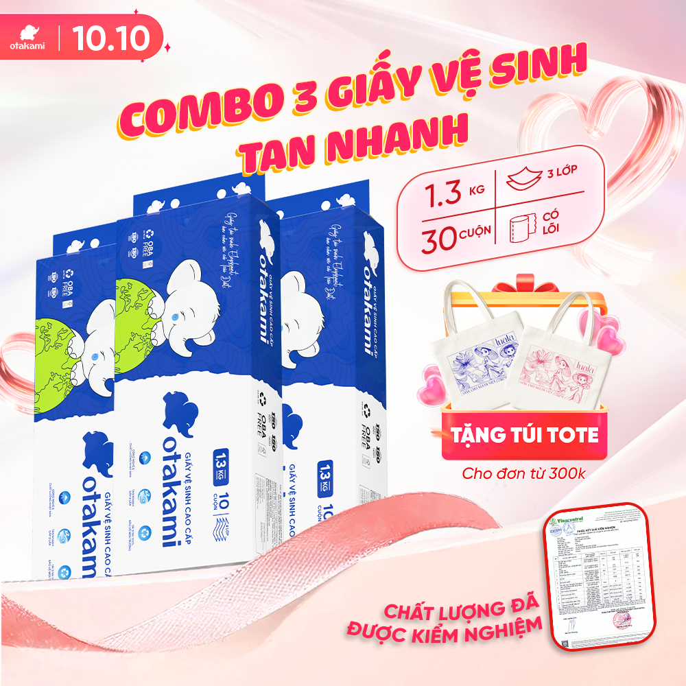 [Combo 3] Giấy Cuộn Vệ Sinh 4 Lớp OTAKAMI 10 Cuộn 1.3kg Tan Nhanh, Sống Xanh Công Nghệ Nhật