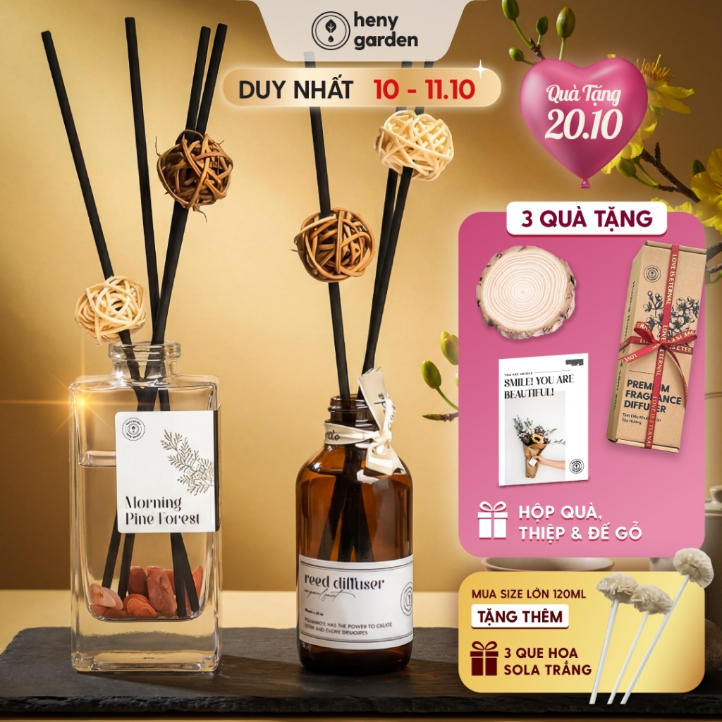 Tinh Dầu Thơm Phòng Quà Tặng 20/10 Khuếch Tán Cắm Que HENY GARDEN Mùi Hương Thư Giãn
