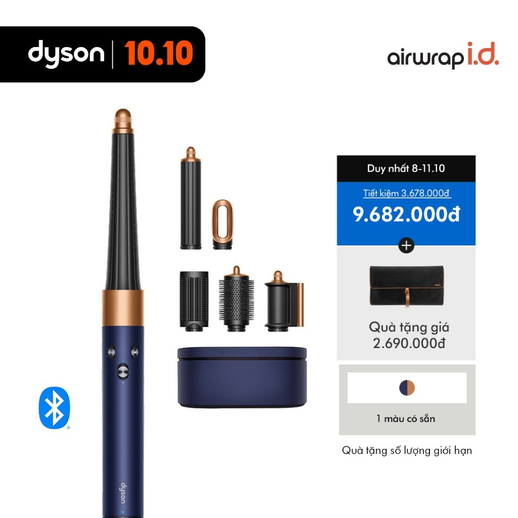 [9-11.10 | TẶNG TÚI DU LỊCH 2690K] Máy tạo kiểu tóc thông minh Dyson Airwrap i.d.™ HS08 Straight+Wavy (Xanh phổ/Đồng)