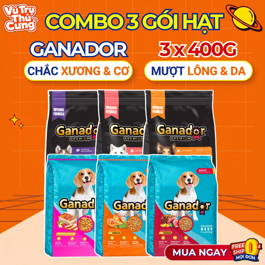 [ Combo 3 Túi 400g ] Thức ăn hạt cho Chó Ganador đa dạng hương vị