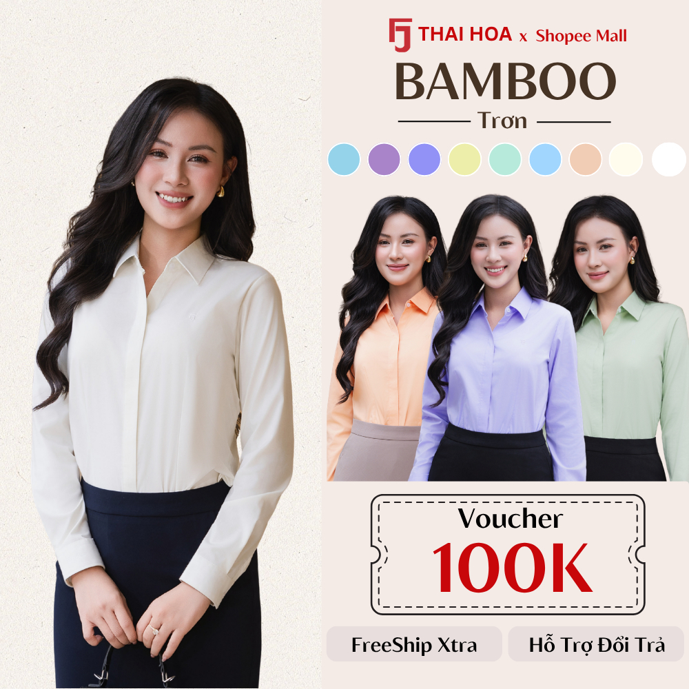 Áo sơ mi nữ công sở tay dài Thái Hòa 3120 vải sợi tre cao cấp, co giãn nhẹ, thanh lịch, có nẹp cúc