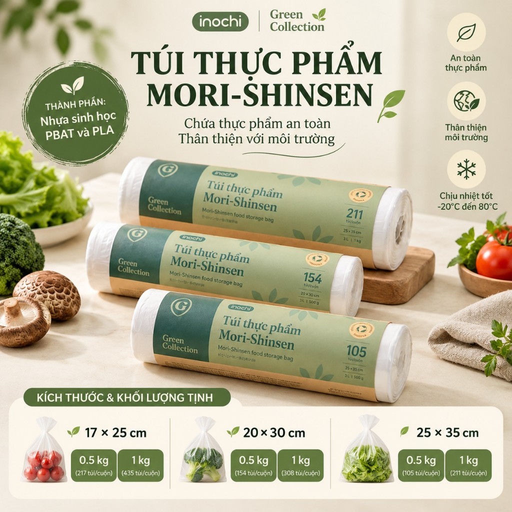 Túi Thực Phẩm Shinsen 1.0L, 1,7L,3.0L Inochi - Bảo Quản Tươi Ngon, An Toàn, Tiện Dụng 🍓🍎🥕