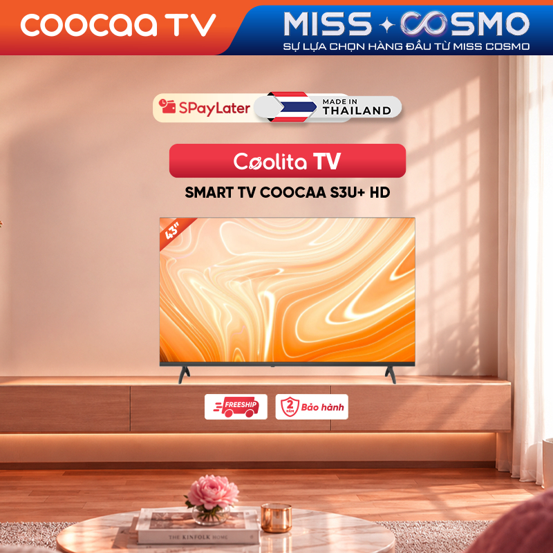 Smart TV COOCAA 43 Inch FHD 43S3U+ | Game Mode | WiFi | 2 HDMI 2 USB | Dolby Audio - Miễn phí lắp đặt HN&HCM