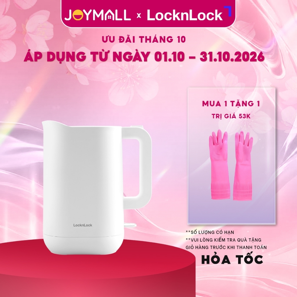 Ấm Đun Siêu Tốc Giảm Âm LocknLock Silent Electric Kettle EJK216WHT 1.2L , Hàng Chính Hãng - JoyMall