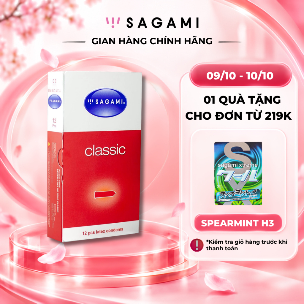 Bao cao su Sagami Classic bcs mỏng kiểu truyền thống nhiều gel hộp 12 chiếc