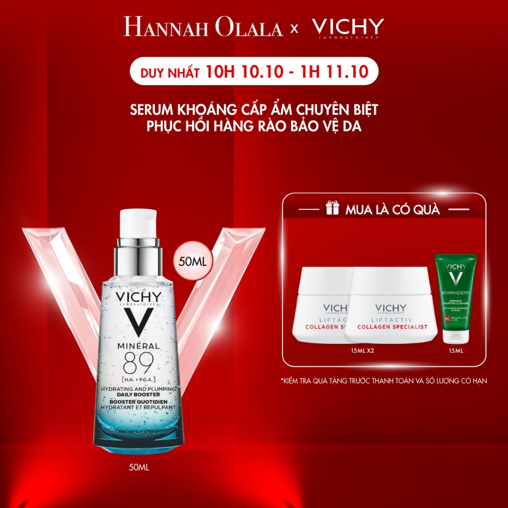 Serum khoáng “quốc dân” giúp phục hồi và cấp ẩm chuyên biệt Vichy Mineral 89 50ml, chống đa tác nhân làm suy yếu da