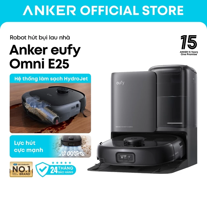Robot hút bụi lau nhà Anker eufy Omni E28 20,000 PA, máy hút bụi cầm tay FlexiOne, con lăn lau sạch liên tục — ảnh 1