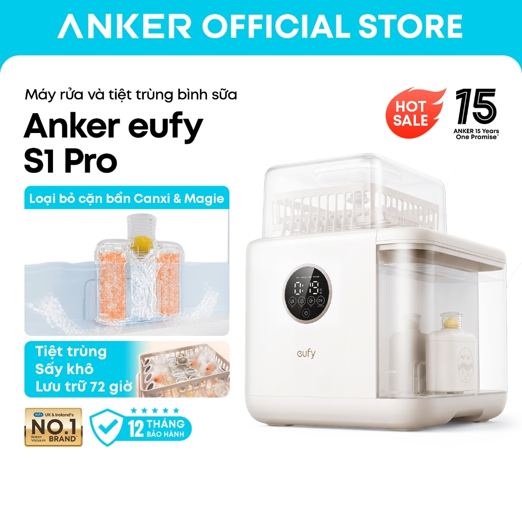 Máy rửa bình sữa Anker eufy S1 Pro lọc cặn bẩn trong nước, tự động rửa, tiệt trùng, sấy khô BH 12T
