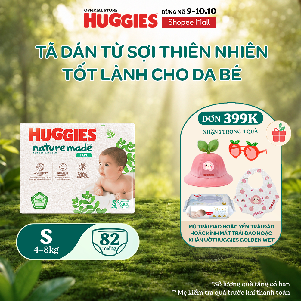 Tã Dán Huggies Platinum Nature Made Size S82/M64/L54/XL44