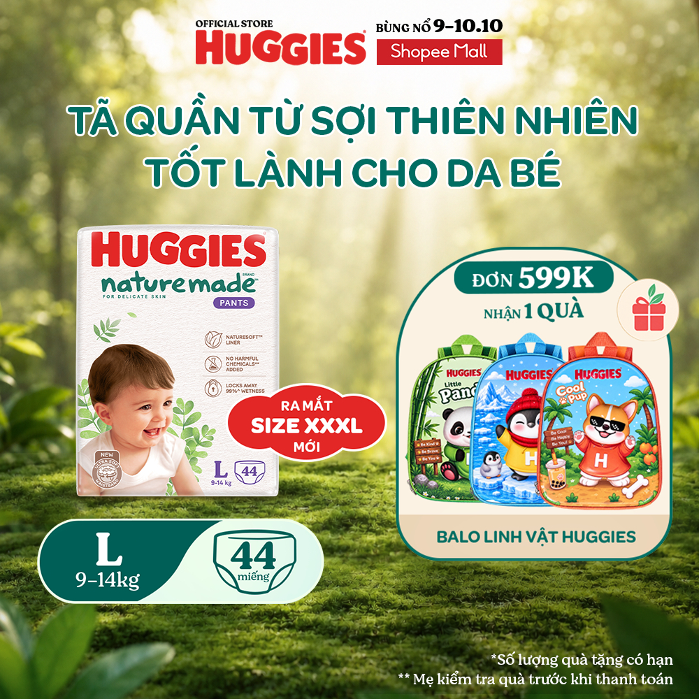 Tã Quần Huggies Platinum Nature Made M58/L44/XL38/XXL26/XXXL28