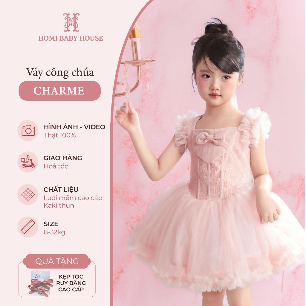 HOMI - Váy Công Chúa Bé Gái Charme Dress Dáng Bồng Tiểu Thư Cao Cấp Đi Tiệc