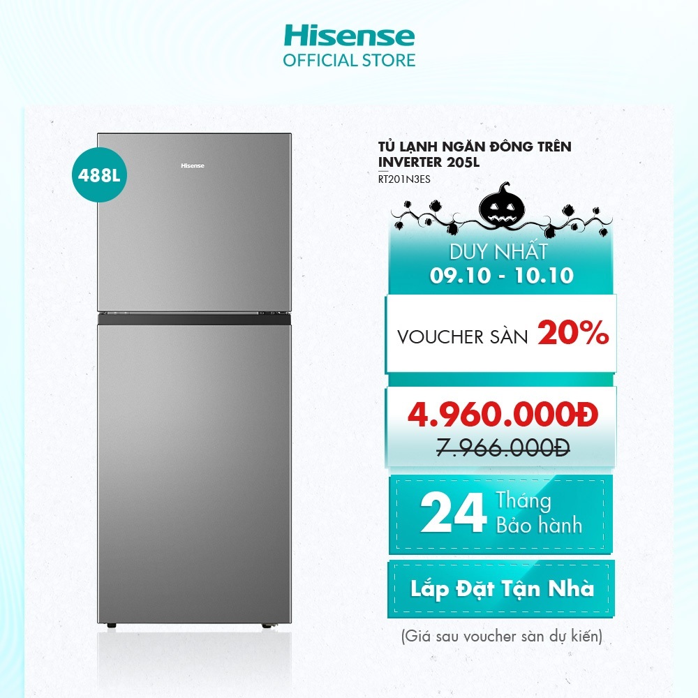 Tủ lạnh Hisense Inverter 207L RT201N3ES - Tiết Kiệm | Khử Khuẩn | Khử mùi - BH 3 Năm - Freeship