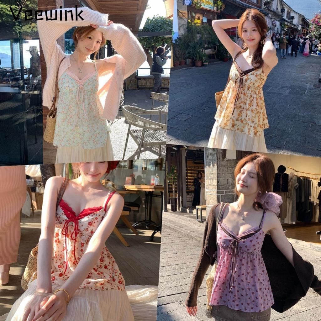 Veewink Áo Dây Hoa 2 Lớp Kiểu Pháp-Form Rộng Thoải Mái,Vừa Sexy Vừa Dễ Thương.Mặc Lên Là Thon Gọn