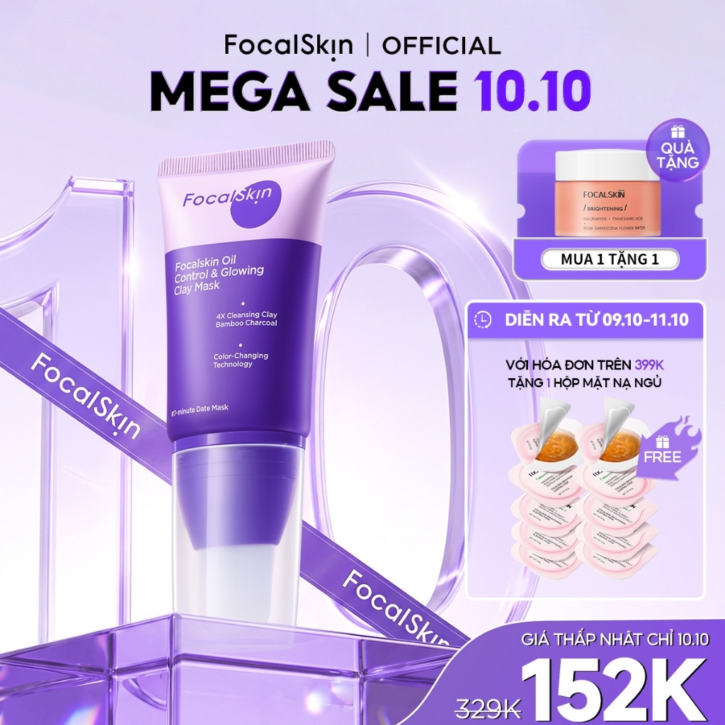 FOCALSKIN Mặt Nạ Đất Sét Đổi Màu Kiểm Soát Dầu Giảm Mụn Sáng Da | Da Nhạy Cảm 2in1 60g