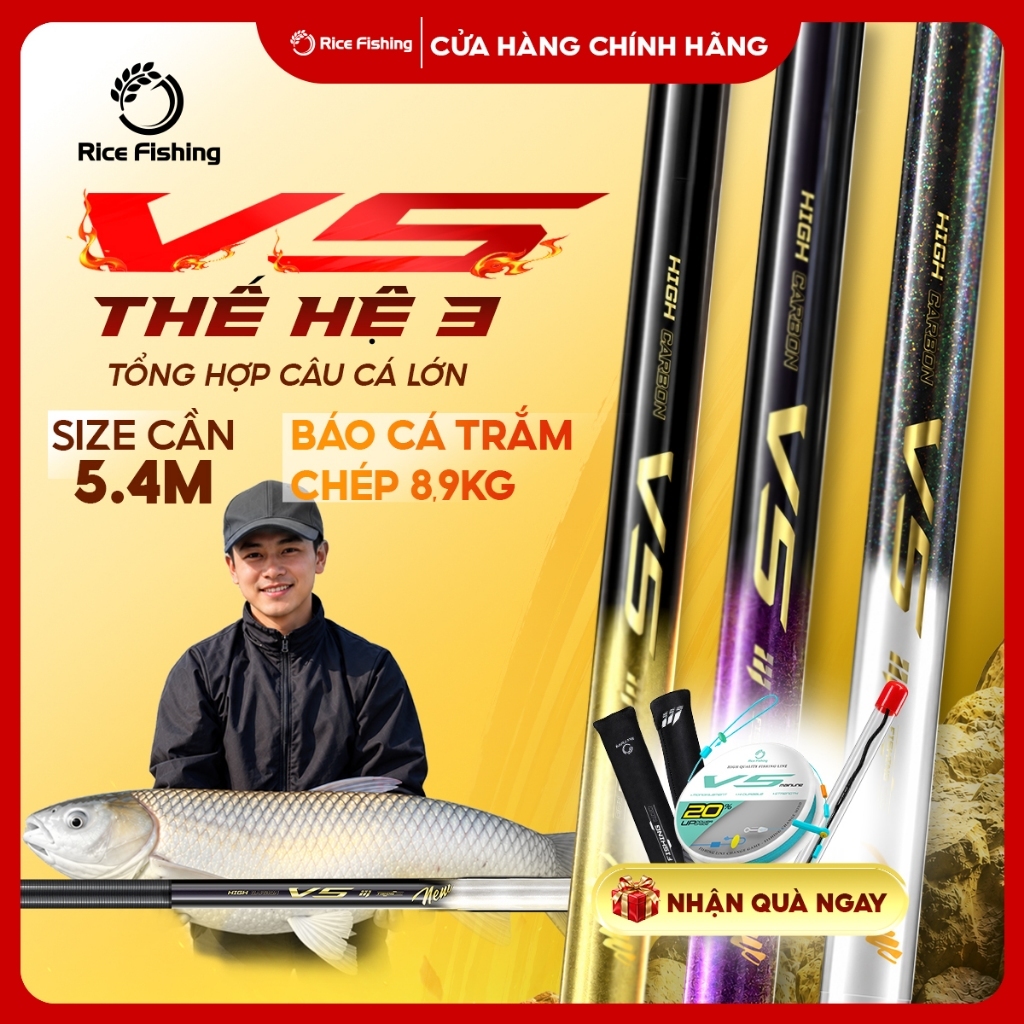 Cần câu đài V5 Thế hệ 3 Rice Fishing Carbon 30T & 40T Nâng cấp phiên bản mới 2025
