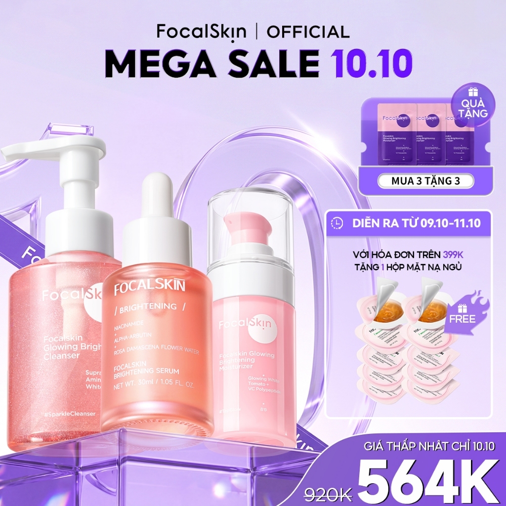 FOCALSKIN Combo Sữa Rửa Mặt 115g + Serum 30ml + Glowing Brightening Cream 35g Sáng Da Mờ Thâm