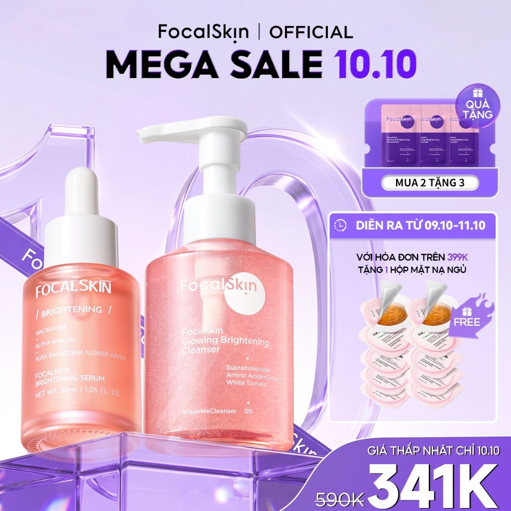 FOCALSKIN Lazy Set Sữa Rửa Mặt Glowing 115g + Serum Brightening 30ml Da Rạng Rỡ Giảm Thâm Nám
