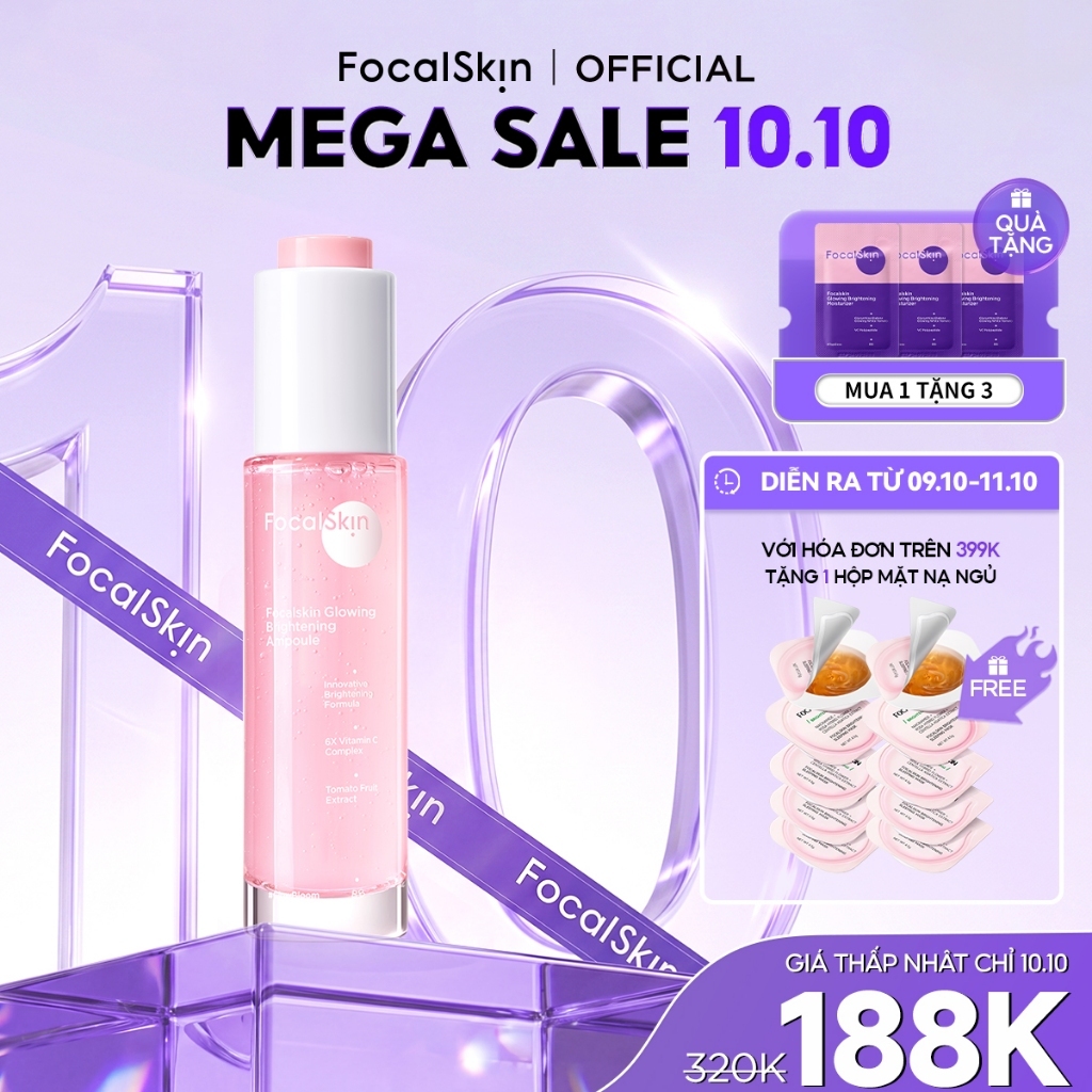 FOCALSKIN Glowing Ampoule Dưỡng Trắng Mờ Nám 6X VC Anti-Glycation Chống Lão Hóa 30ml
