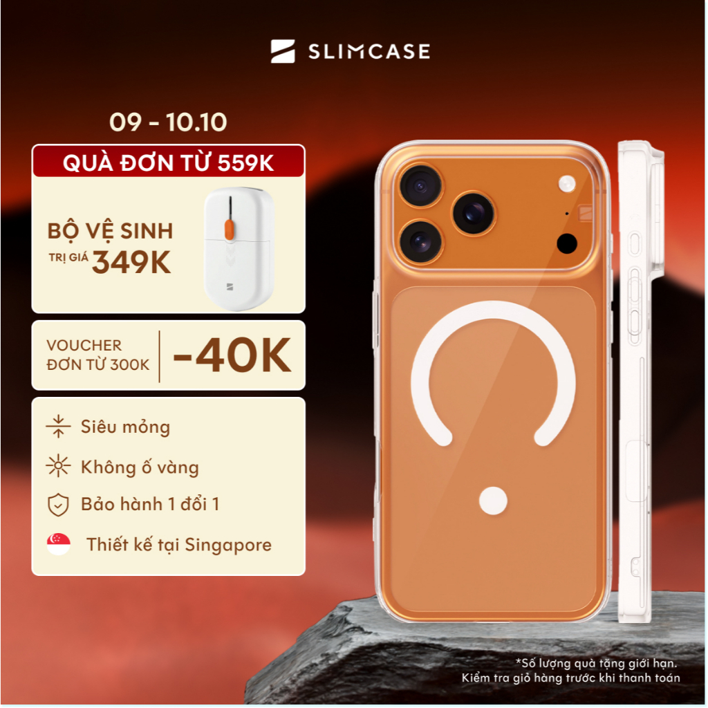 Ốp lưng iPhone 17 Pro Max / 17 Pro / 17 SLIMCASE - Không ố vàng, siêu mỏng, hỗ trợ sạc không dây