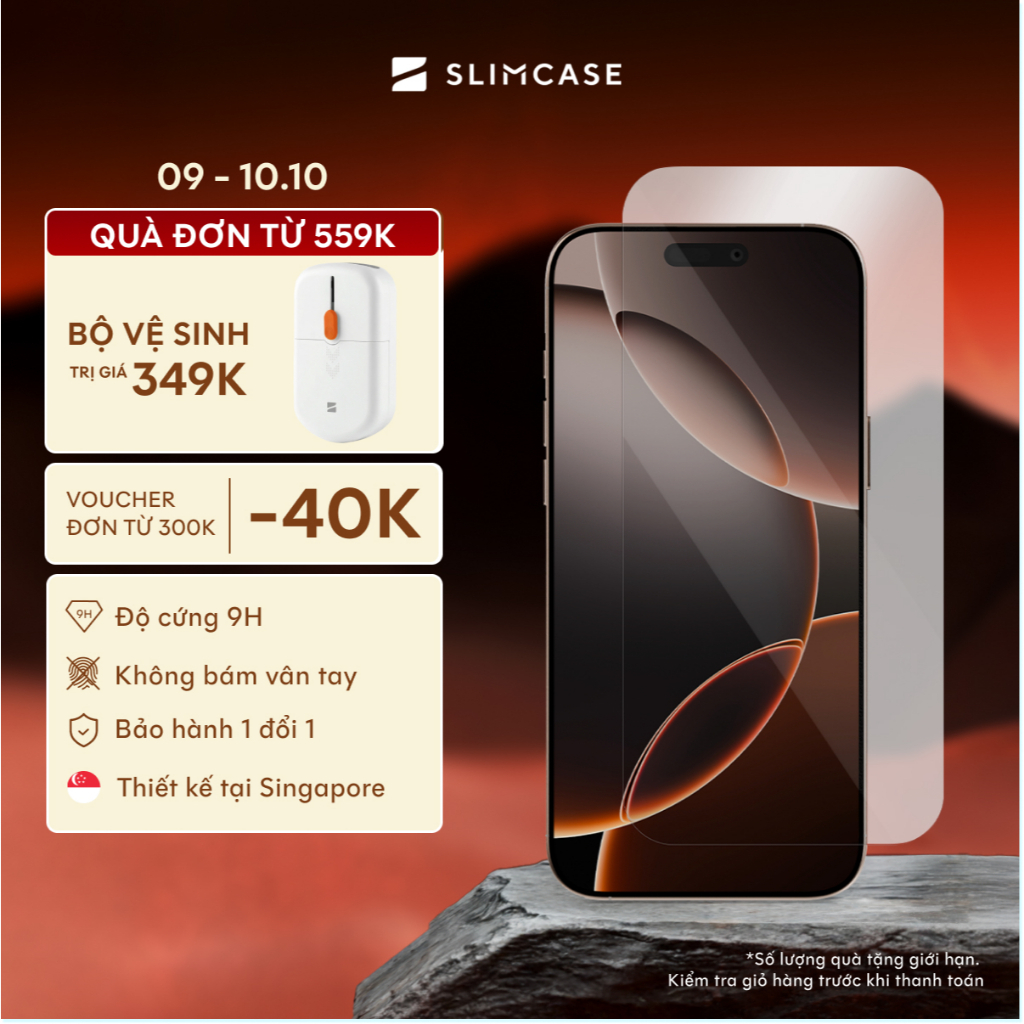 Kính cường lực iPhone 16 series SLIMCASE chính hãng - Kèm khung tự dán, Chống nhìn trộm, chống trầy xước, độ cứng 9H