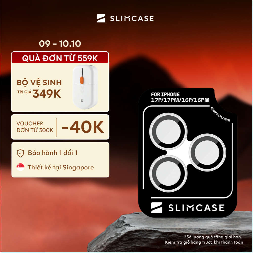 Kính cường lực bảo vệ camera cho iPhone 18 / 17 / 16 / 15 Slimcase - Mỏng 0.5mm, giữ nguyên chất lượng ảnh