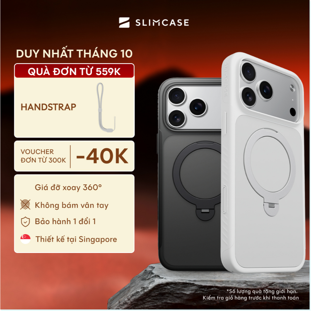 Ốp lưng STANDOUT iPhone 17 Pro Max / 17 Pro & 16 Pro Max SLIMCASE - Giá đỡ xoay 360, siêu mỏng, bảo hành 2 năm