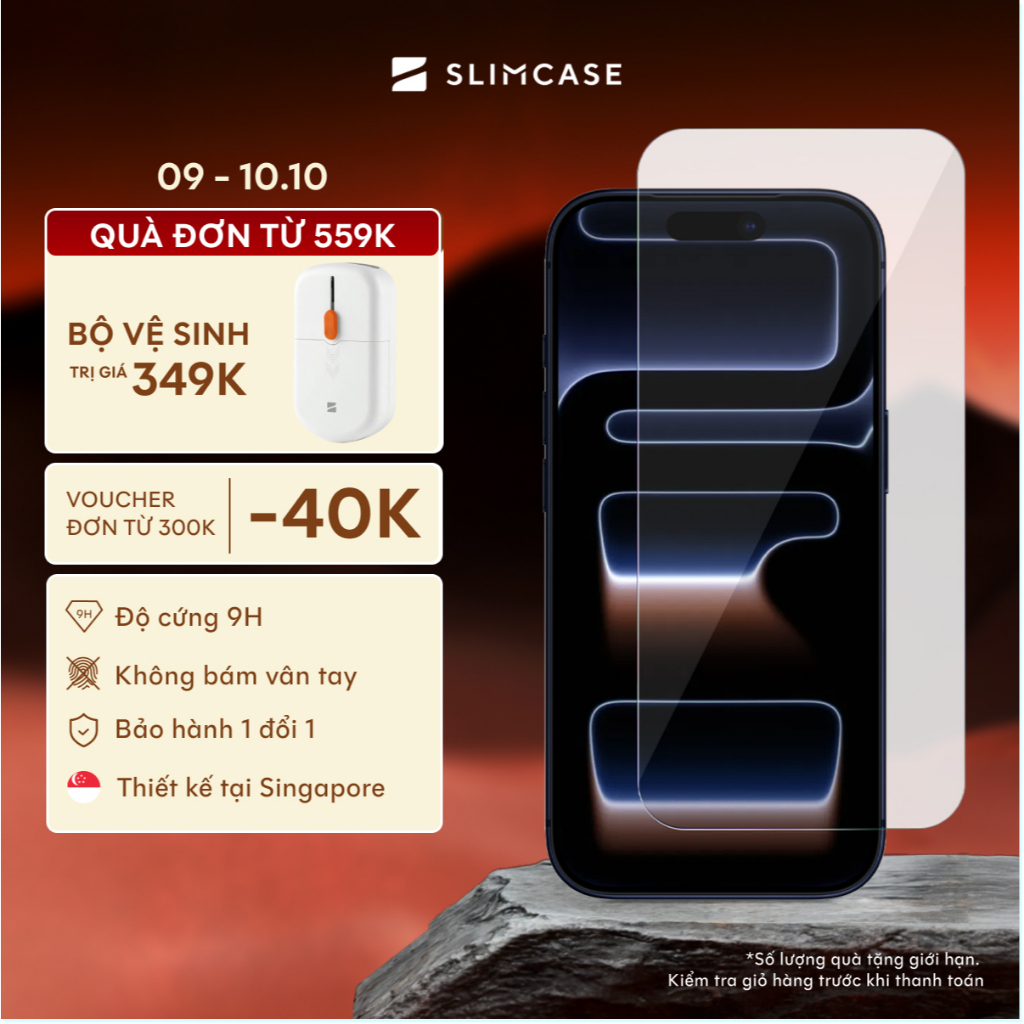 Kính cường lực iPhone 17 series & iPhone Air SLIMCASE - Kèm khung tự dán, Chống nhìn trộm, chống trầy xước, độ cứng 9H