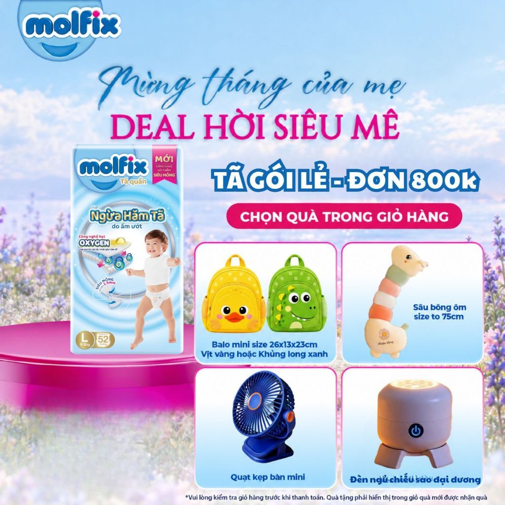 [Đơn 800K_Chọn QUÀ trong giỏ] Tã/bỉm quần Molfix Oxy Super Jumbo giúp Ngừa Hăm Tã đủ các size M,L,XL,XXL,XXXL