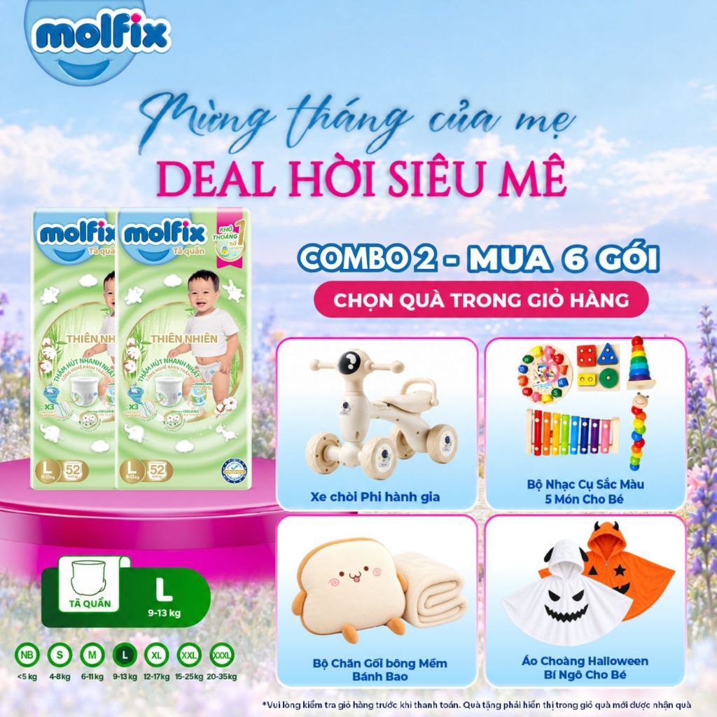 [Mua 6 gói_Chọn QUÀ trong giỏ hàng] Combo 2 Gói Tã quần Molfix Thiên nhiên Super Jumbo M56/L52/XL46/2XL42/Jumbo3XL