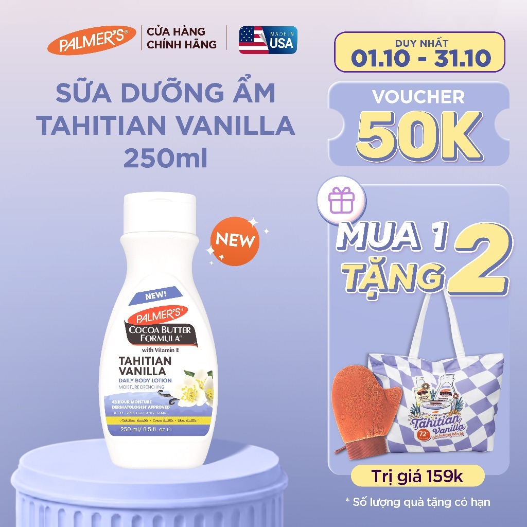 [Mới] Sữa Dưỡng Thể Toàn Thân Palmer's Tahitian Vanilla Lotion 250ml/ 400ml - Thấm Nhanh, Dưỡng Ẩm 48h & Mềm Mịn Da