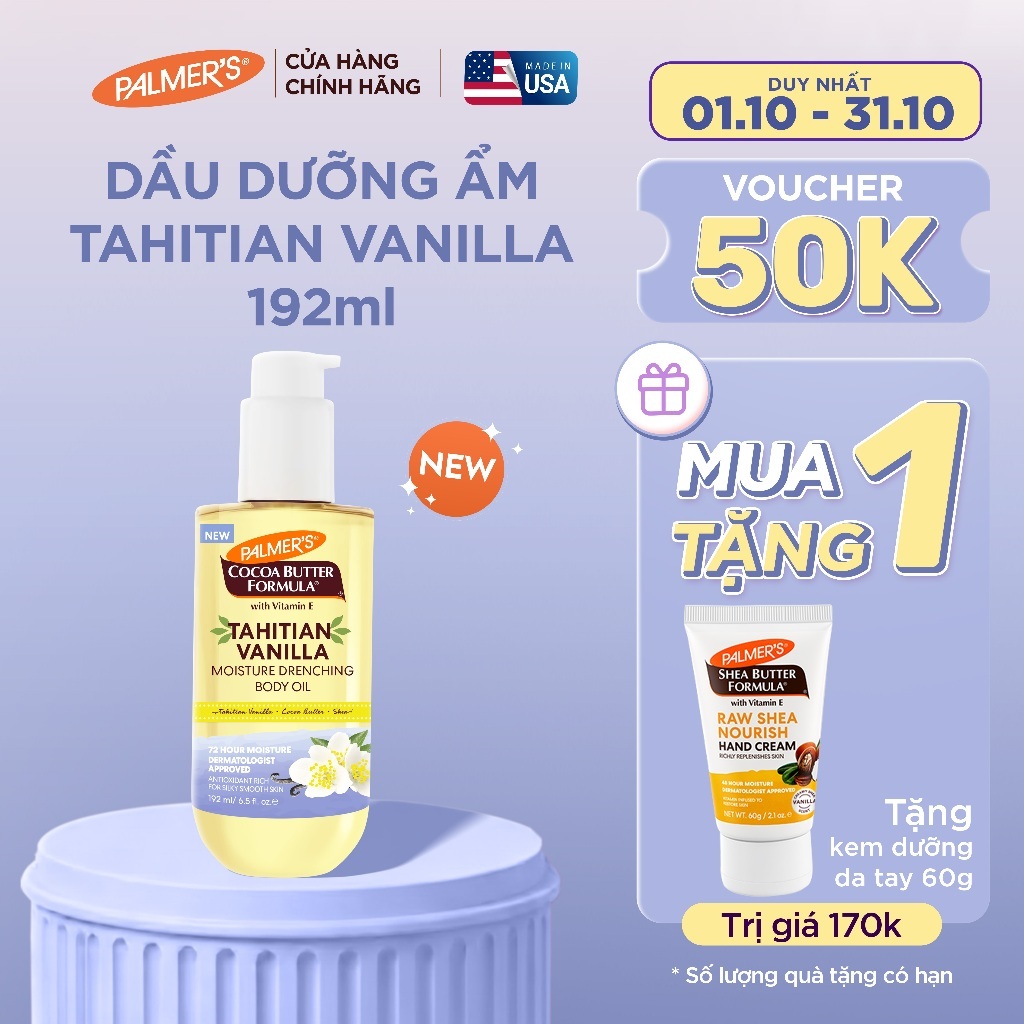 [Mới] Dầu Dưỡng Thể Toàn Thân Palmer's Tahitian Vanilla Body Oil 192ml - Dưỡng Ẩm 72h, Căng Bóng & Không Bết Dính
