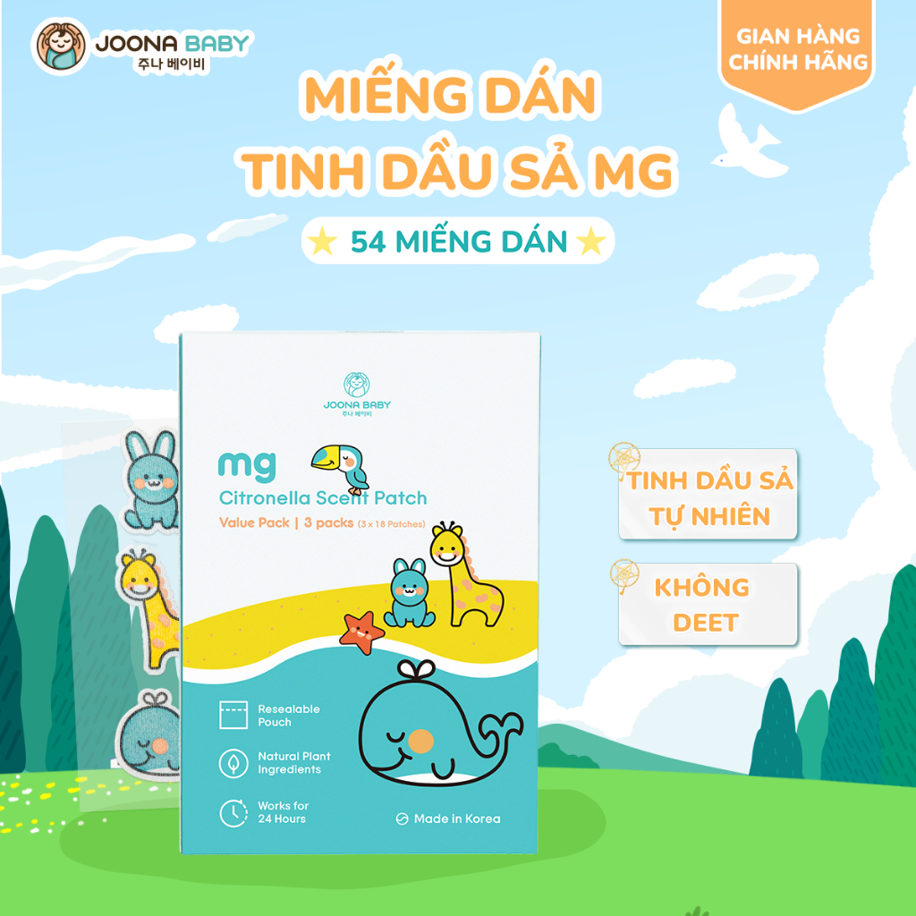 Hộp 54 miếng dán chống muỗi cho bé nhờ mùi hương tinh dầu sả tự nhiên an toàn cho bé - JOONA BABY