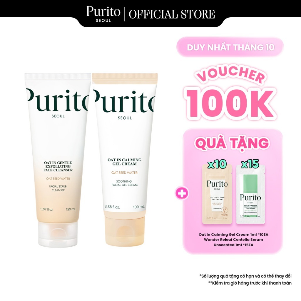 [PURITO Oat Duo] Oat In Gentle Exfoliating Face Cleanser  150ml + Oat In Calming Gel Cream 100ml
